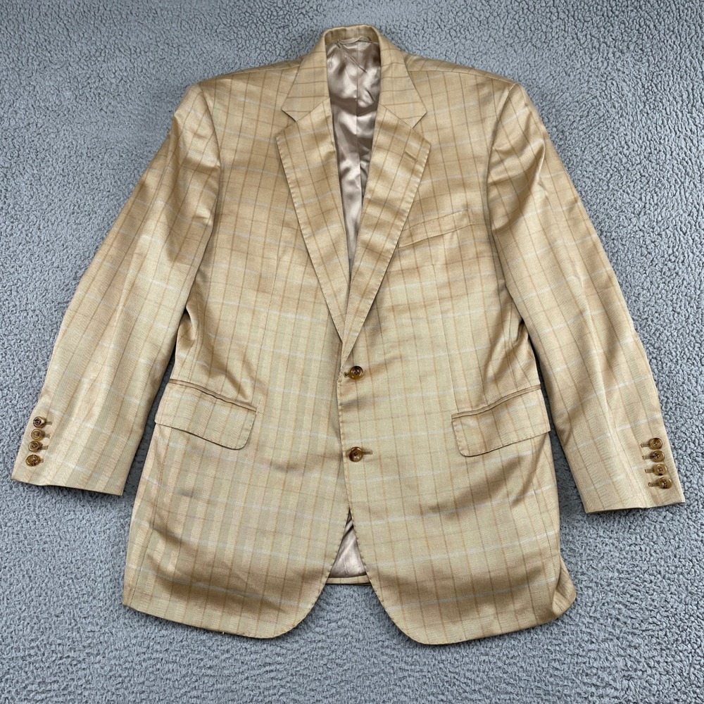 Tom James Blazer Mens 44R Gold Filo A Mano Herringbone Windowpane Sport Coat